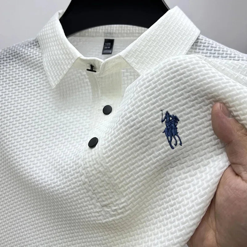 2024 Men'S New Ice Silk Fabric Polo Shirt Summer Casual Business Short Sleeve Fashion Solid Color T-Shirt