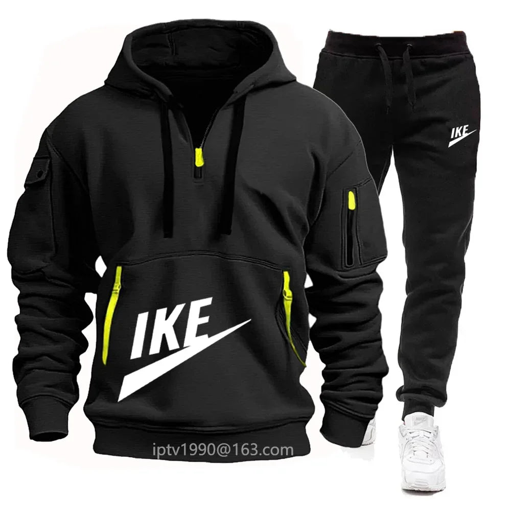 2024 Spring and Autumn Men'S New Multi-Pocket Zipper Hoodie + Casual Sports Pants Two-Piece Jogging Winter Sports Suit