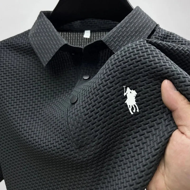 2024 Men'S New Ice Silk Fabric Polo Shirt Summer Casual Business Short Sleeve Fashion Solid Color T-Shirt